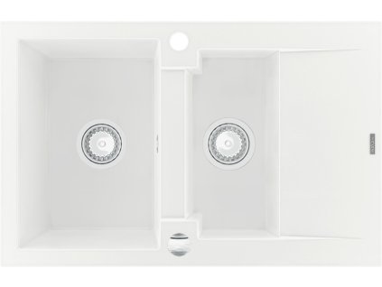 MEXEN - Gaspar žula dřez 1,5-mísa dřez s vypouštěním krátký odkapávač 737x475 mm, bílá 6507731505-20