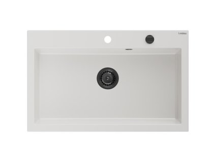 MEXEN/S - Elix granitový dřez 1-miska 800 x 500 mm, bílá, sifon černá 6527801005-20-B