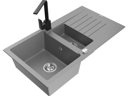 MEXEN/S - Matias granitový dřez 1.5 s odkapávačem včetně baterie Rita, šedý 6502-71-670300-70