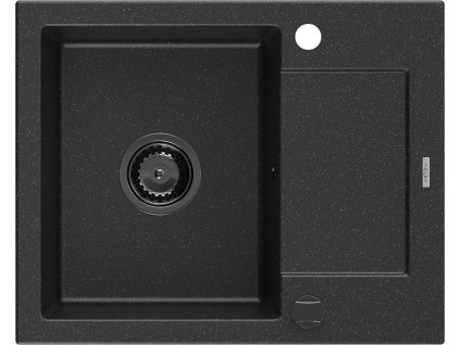 MEXEN/S - Enzo granitový dřez 1-miska s odkapávačem 576 x 465 mm, černá/stříbrná 6506571005-73-B
