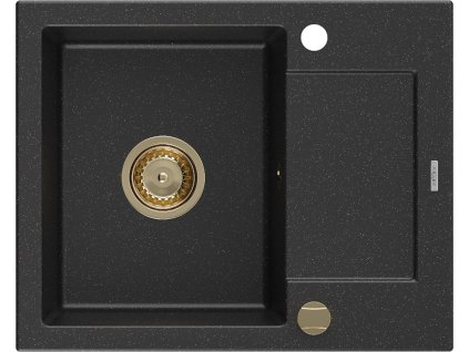 MEXEN/S - Enzo granitový dřez 1-miska s odkapávačem 576 x 465 mm, černá/stříbrná 6506571005-73-G