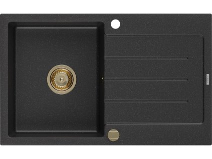 MEXEN/S - Bruno granitový dřez 1-miska s odkapávačem 795 x 495 mm, černá/stříbrná met 6513791010-73-G