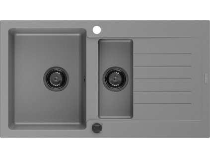 MEXEN/S - Matias granitový dřez 1.5 s odkapávačem 900x505 mm, šedá,+ černý sifon 6502901505-71-B