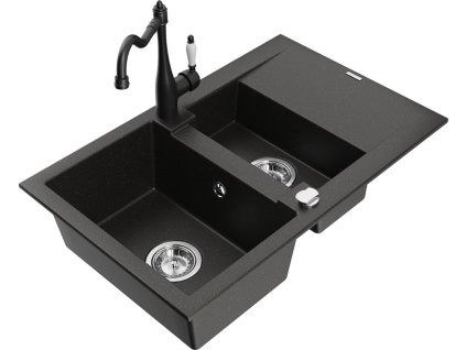 MEXEN/S - Gaspar granitový dřez 1.5 s odkapávačem včetně baterie Carla, černá/zlatá metalik 6507-75-670700-70  + slevový kód