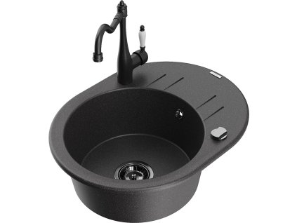 MEXEN/S - Kevin granitový dřez 1-miska s odkapávačem včetně baterie Carla, černá kropenatá 6517-76-670700-70-B  + slevový kód