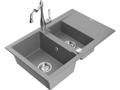 MEXEN/S - Gaspar granitový dřez 1.5 s odkapávačem včetně baterie Carla, šedá 6507-71-670700-00