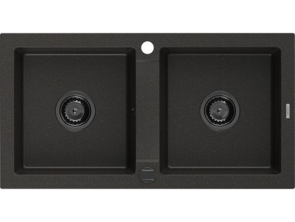 MEXEN/S - Mario granitový dřez 2-bowl 820 x 436 mm, černá/zlatý metalik, + černý sifon 6504822000-75-B