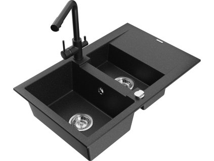 MEXEN/S - Gaspar granitový dřez 1.5 s odkapávačem včetně baterie Duero, černá/stříbrná 6507-73-671600-70  + slevový kód