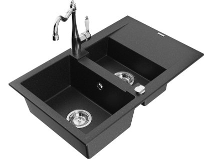 MEXEN/S - Gaspar granitový dřez 1.5 s odkapávačem včetně baterie Carla černá/stříbrná metalik 6507-73-670700-00  + slevový kód
