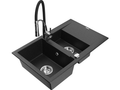MEXEN/S - Gaspar granitový dřez 1.5 s odkapávačem včetně baterie Aster, černá/stříbrná metalik 6507-73-73450-07  + slevový kód