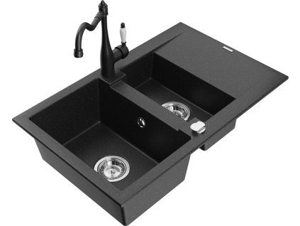 MEXEN/S - Gaspar granitový dřez 1.5 s odkapávačem včetně baterie Carla černá/srebrny metalik 6507-73-670700-70  + slevový kód