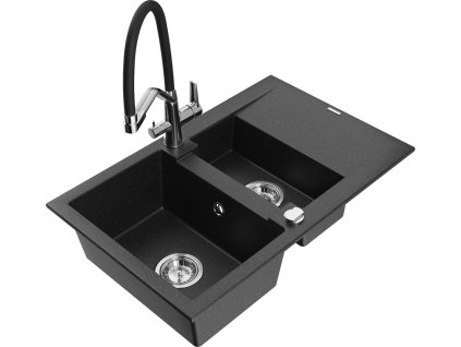 MEXEN/S - Gaspar granitový dřez 1.5 s odkapávačem včetně baterie Duo, černá/stříbrná metalik 6507-73-671701-07  + slevový kód