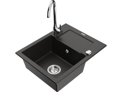 MEXEN/S - Enzo granitový dřez s odkapávačem včetně baterie Telma, černá/zlatá 6506-75-670200-00