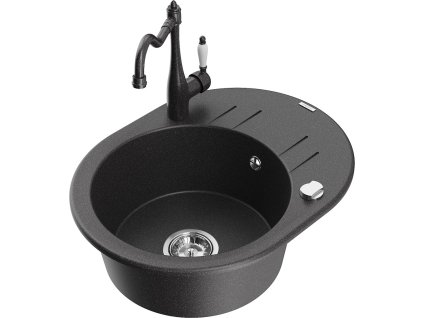 MEXEN/S - Kevin granitový dřez 1-miska s odkapávačem včetně baterie Carla, černá kropenatá 6517-76-670700-76