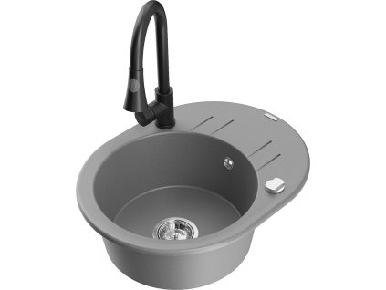 MEXEN/S - Kevin granitový dřez 1 s odkapávačem včetně baterie Elia, šedá 6517-71-670101-70