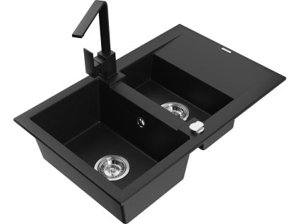 MEXEN/S - Gaspar granitový dřez 1.5 s odkapávačem včetně baterie Rita, černý 6507-77-670300-70