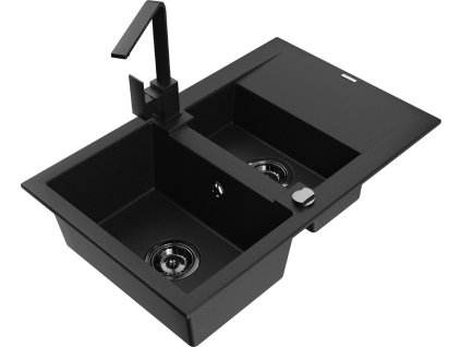 MEXEN/S - Gaspar granitový dřez 1.5 s odkapávačem včetně baterie Rita, černý 6507-77-670300-70-B