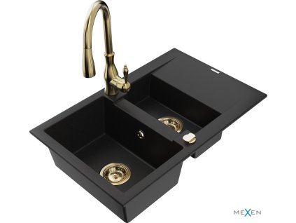 MEXEN/S - Gaspar granitový dřez 1.5 s odkapávačem včetně baterie Savita, černá 6507-77-672601-50