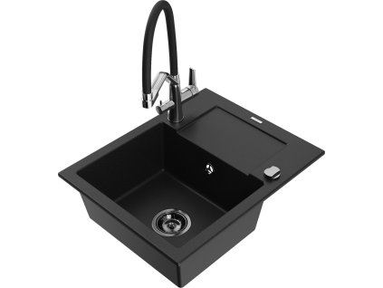MEXEN/S - Enzo granitový dřez s odkapávačem včetně baterie Duo, černá 6506-77-671701-07-B