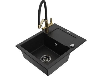 MEXEN/S - Enzo granitový dřez s odkapávačem včetně baterie Duo, černá 6506-77-671701-57-B
