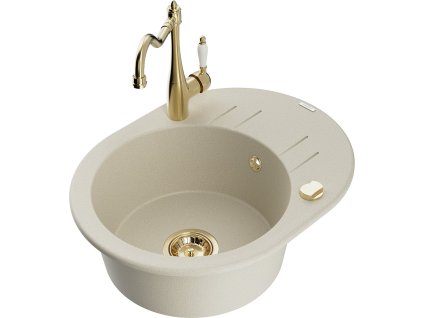 MEXEN/S - Kevin granitový dřez 1-miska s odkapávačem včetně baterie Carla, béžová 6517-69-670700-50