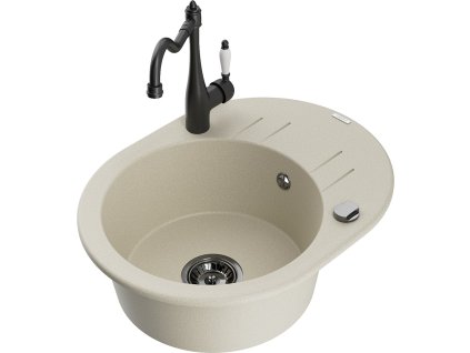 MEXEN/S - Kevin granitový dřez 1-miska s odkapávačem včetně baterie Carla, béžová 6517-69-670700-70