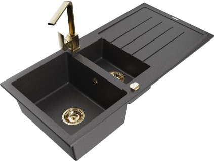 MEXEN/S - Andres granitový dřez s odkapávačem včetně baterie Rita, černá nakrapiany 6515-76-670300-50