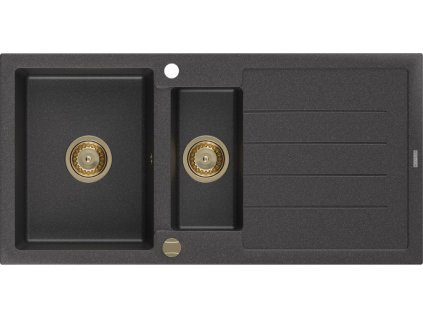 MEXEN/S - Andres granitový dřez s odkapávačem 1000 x 500 mm černá nakrapiany, zlatý sifon 6515101510-76-G