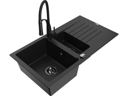 MEXEN/S - Matias granitový dřez 1.5 s odkapávačem včetně baterie Aster, černá 6502-77-73450-70-B