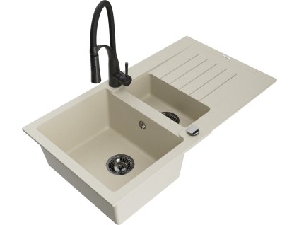 MEXEN/S - Matias granitový dřez 1.5 s odkapávačem včetně baterie Aster, béžová 6502-69-73450-70-B