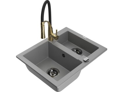 MEXEN/S - Carlos granitový dřez 1.5 včetně baterie Aster, šedá 6518-71-73450-57-B