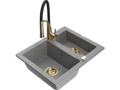 MEXEN/S - Carlos granitový dřez 1.5 včetně baterie Aster, šedá 6518-71-73450-57-G