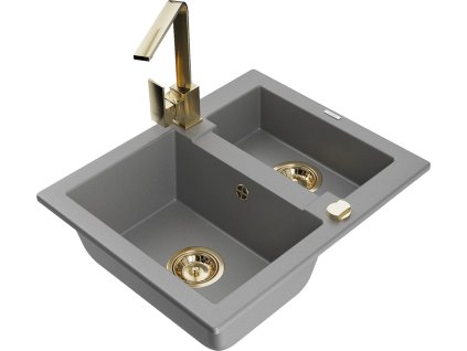 MEXEN/S - Carlos granitový dřez 1.5 včetně baterie Rita, šedá 6518-71-670300-50