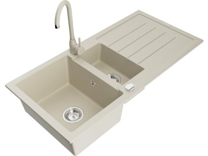 MEXEN/S - Andres granitový dřez s odkapávačem včetně baterie Telma, béžová 6515-69-670200-69