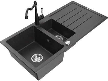 MEXEN/S - Andres granitový dřez s odkapávačem včetně baterie Carla, černá nakrapiany 6515-76-670700-70