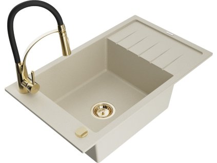 MEXEN/S - Elias granitový dřez 1 s odkapávačem včetně baterie Aster, béžová 6511-69-73450-57-G
