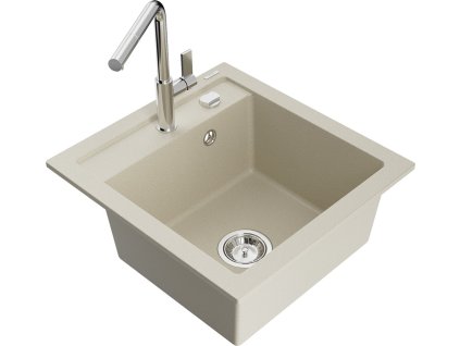 MEXEN/S - Vito granitový dřez 1-miska včetně baterie Flora, béžová 6503-69-670401-00