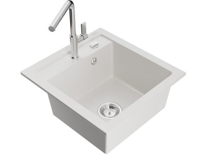 MEXEN/S - Vito granitový dřez 1-miska včetně baterie Flora, bílá 6503-20-670401-00