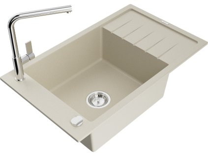 MEXEN/S - Elias granitový dřez 1 s odkapávačem včetně baterie Flora, béžová 6511-69-670401-00