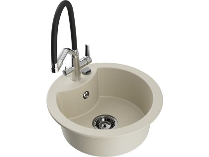 MEXEN/S - Diego granitový dřez 1-miska včetně baterie Duo, béžová 6512-69-671701-07-B