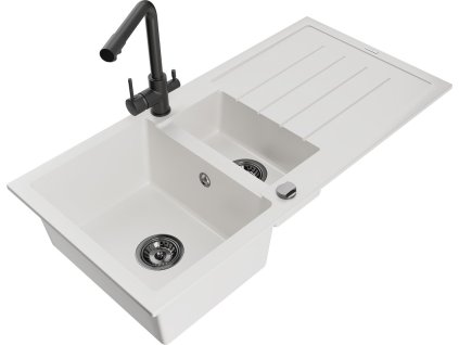 MEXEN/S - Andres granitový dřez s odkapávačem včetně baterie Duero, bílá 6515-20-671600-70