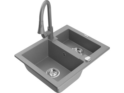MEXEN/S - Carlos granitový dřez 1.5 včetně baterie Elia, šedá 6518-71-670101-71