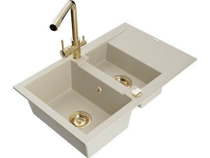 MEXEN/S - Gaspar granitový dřez 1.5 s odkapávačem včetně baterie Duero, béžová 6507-69-671600-50