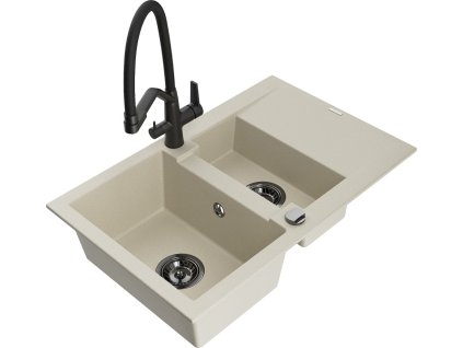 MEXEN/S - Gaspar granitový dřez 1.5 s odkapávačem včetně baterie Duo, béžová 6507-69-671701-70-B