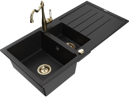 MEXEN/S - Andres granitový dřez s odkapávačem včetně baterie Carla, černá 6515-77-670700-50