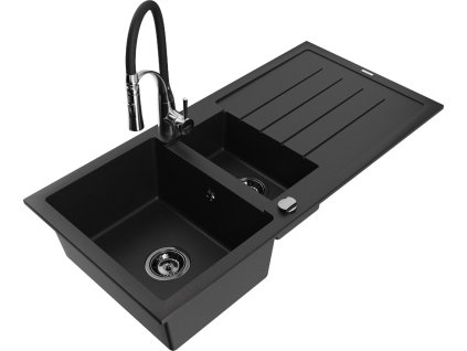 MEXEN/S - Andres granitový dřez s odkapávačem včetně baterie Aster, černá 6515-77-73450-07-B