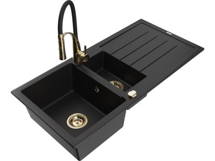 MEXEN/S - Andres granitový dřez s odkapávačem včetně baterie Aster, černá 6515-77-73450-57-G