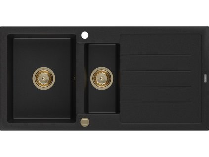 MEXEN/S - Andres granitový dřez s odkapávačem 1000 x 500 mm černá, zlatý sifon 6515101510-77-G