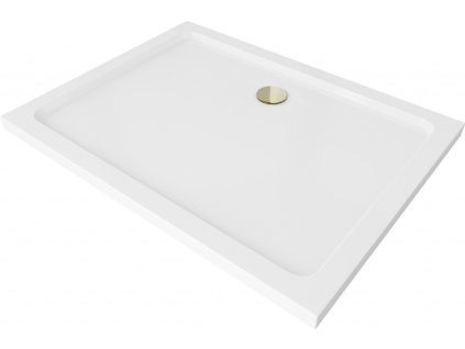 MEXEN/S - Flat sprchová vanička obdélníková slim 100 x 80, bílá + zlatý sifon 40108010G