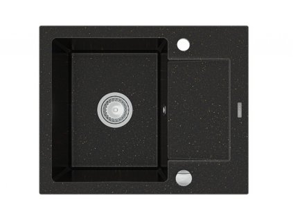 MEXEN - Enzo granitový dřez 1-mísa dřez s vypouštěním krátký odkapávač 576x465 mm, černá / kovové zlato 6506571005-75